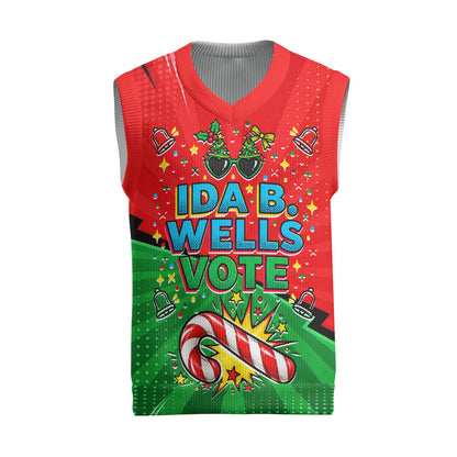 Ida B. Wells Fearless Christmas Knitted V-Neck Vest Festive Pop Art Comic Christmas
