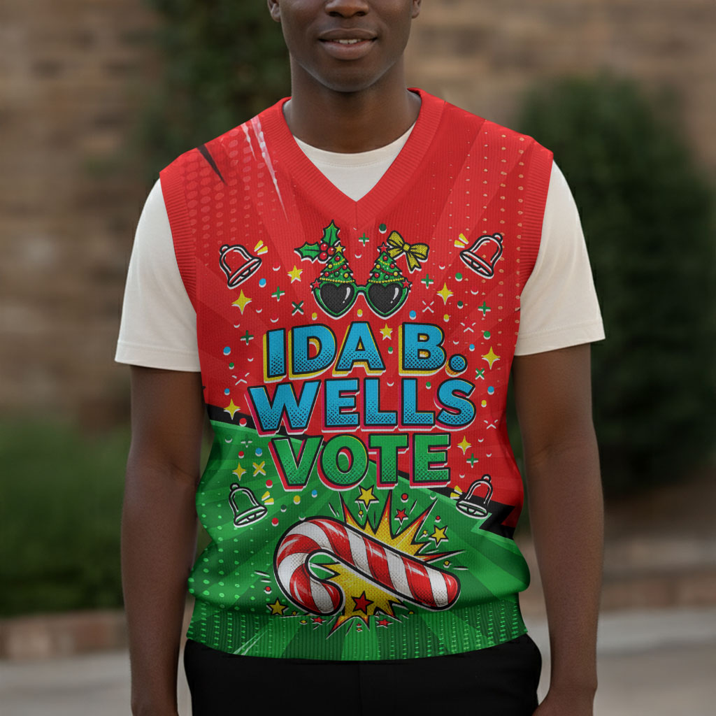 Ida B. Wells Fearless Christmas Knitted V-Neck Vest Festive Pop Art Comic Christmas