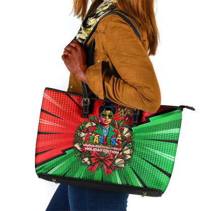 Ida B. Wells Fearless Leather Tote Bag Festive Pop Art Comic Christmas