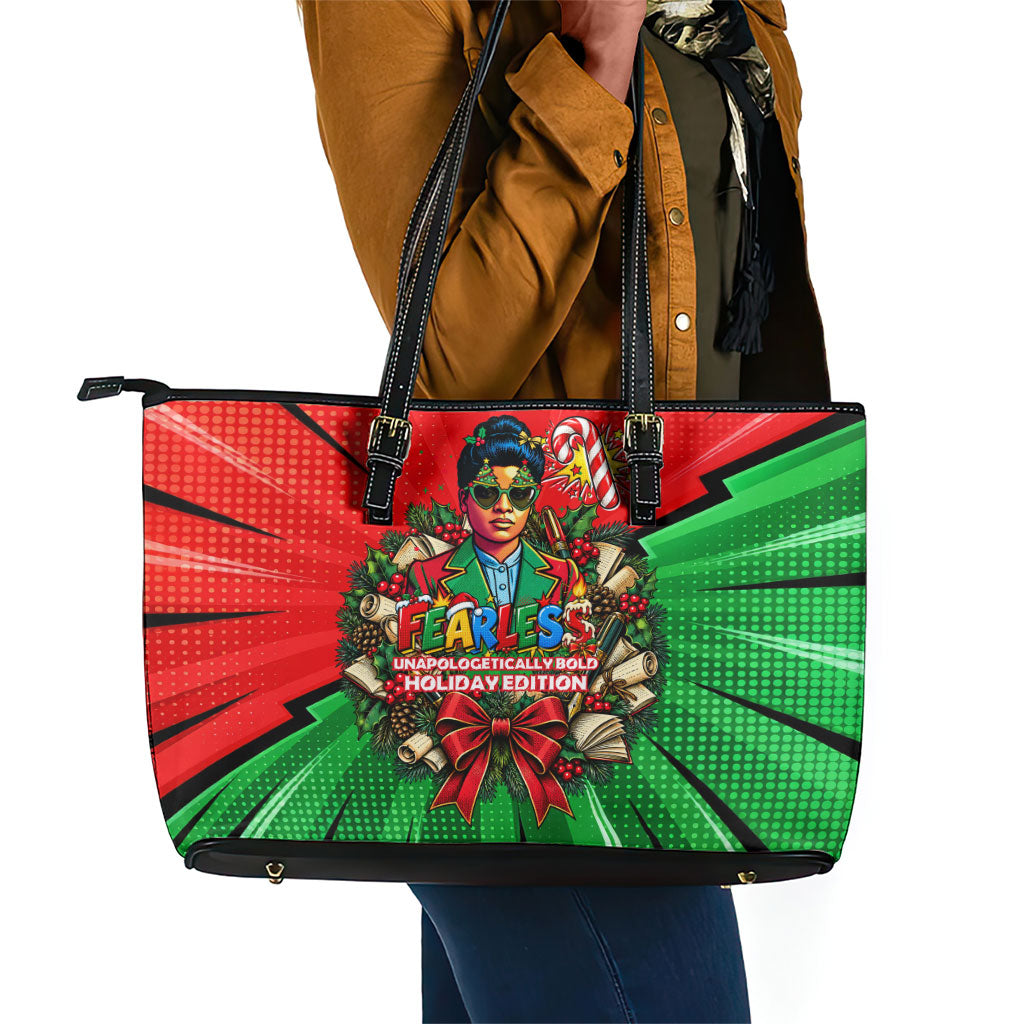 Ida B. Wells Fearless Leather Tote Bag Festive Pop Art Comic Christmas