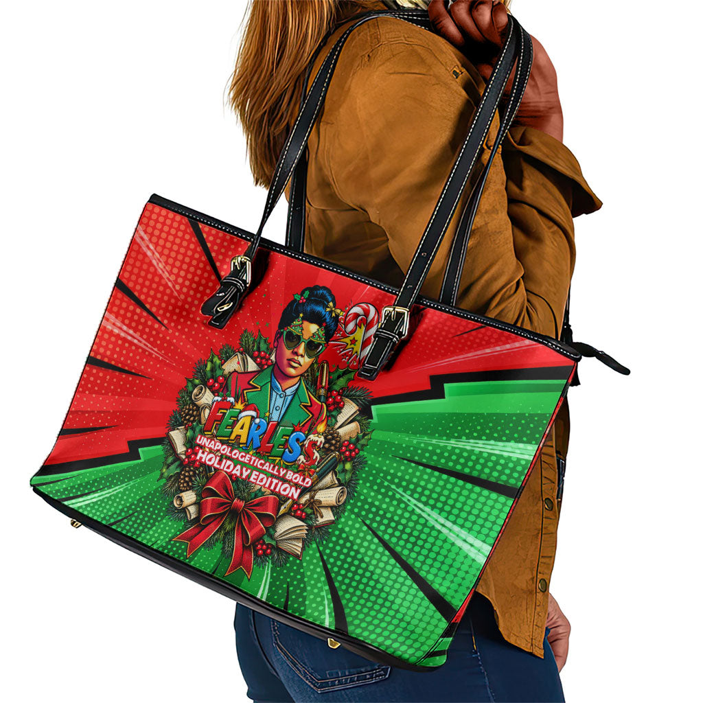 Ida B. Wells Fearless Leather Tote Bag Festive Pop Art Comic Christmas