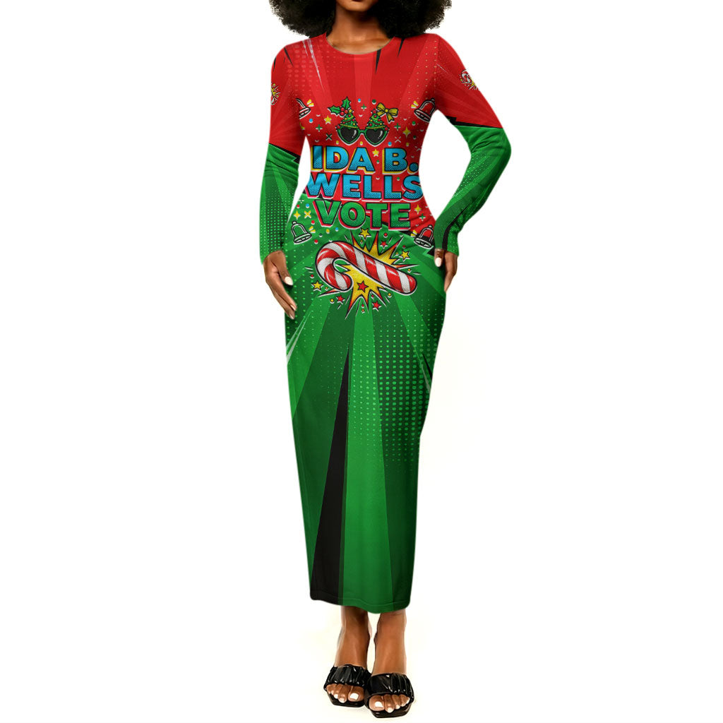 Ida B. Wells Fearless Long Sleeve Bodycon Dress Festive Pop Art Comic Christmas