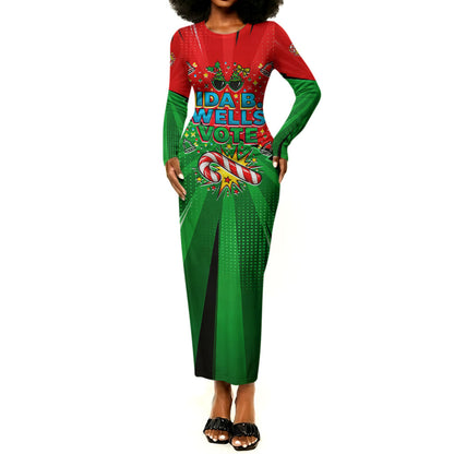 Ida B. Wells Fearless Long Sleeve Bodycon Dress Festive Pop Art Comic Christmas