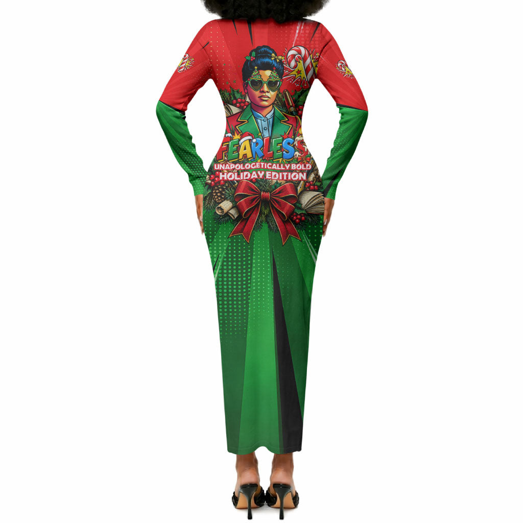 Ida B. Wells Fearless Long Sleeve Bodycon Dress Festive Pop Art Comic Christmas