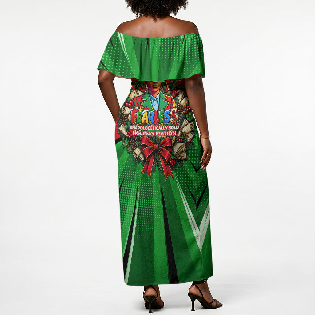 Ida B. Wells Fearless Off Shoulder Maxi Dress Festive Pop Art Comic Christmas