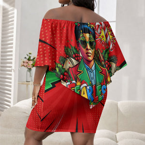 Ida B. Wells Fearless Off Shoulder Short Dress Festive Pop Art Comic Christmas