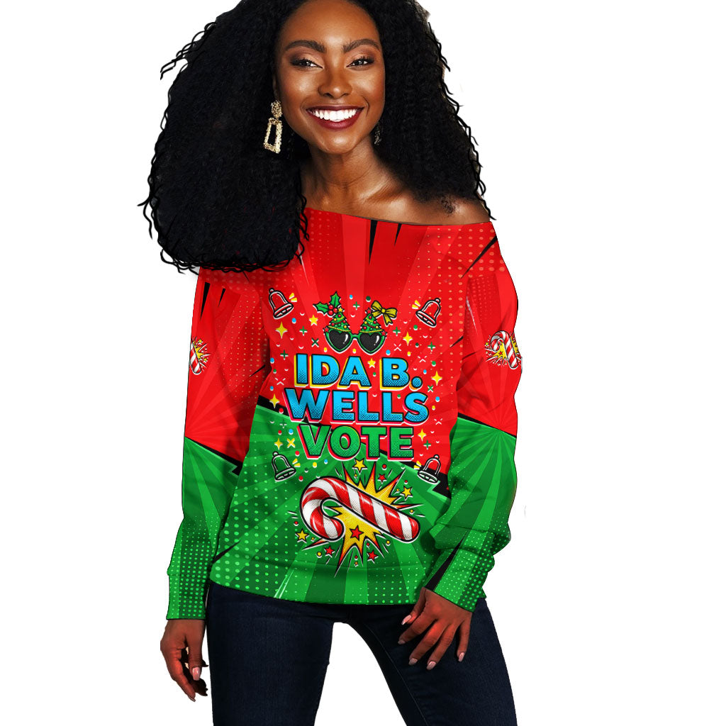 Ida B. Wells Fearless Off Shoulder Sweater Festive Pop Art Comic Christmas