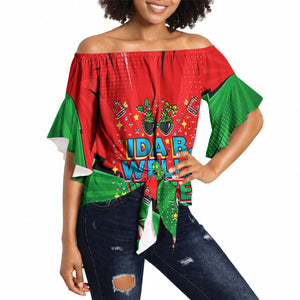 Ida B. Wells Fearless Off Shoulder Wrap Waist Top Festive Pop Art Comic Christmas