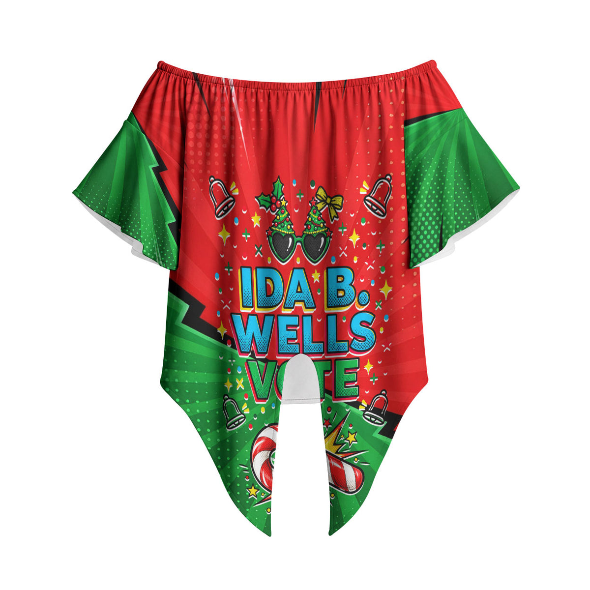 Ida B. Wells Fearless Off Shoulder Wrap Waist Top Festive Pop Art Comic Christmas