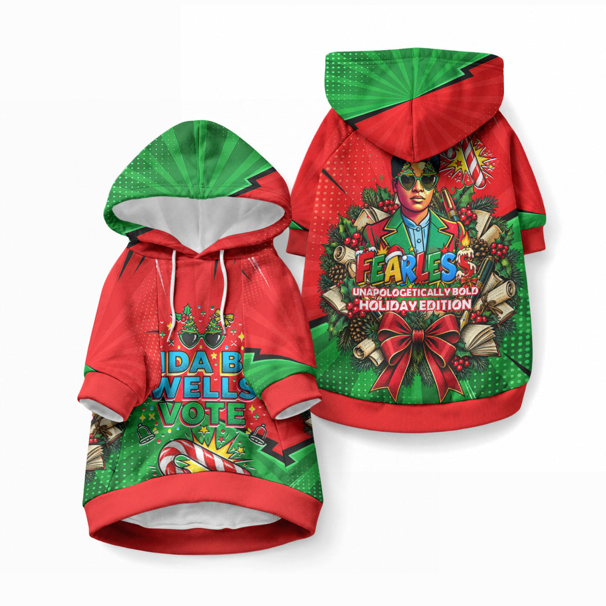 Ida B. Wells Fearless Pet Hoodie Festive Pop Art Comic Christmas