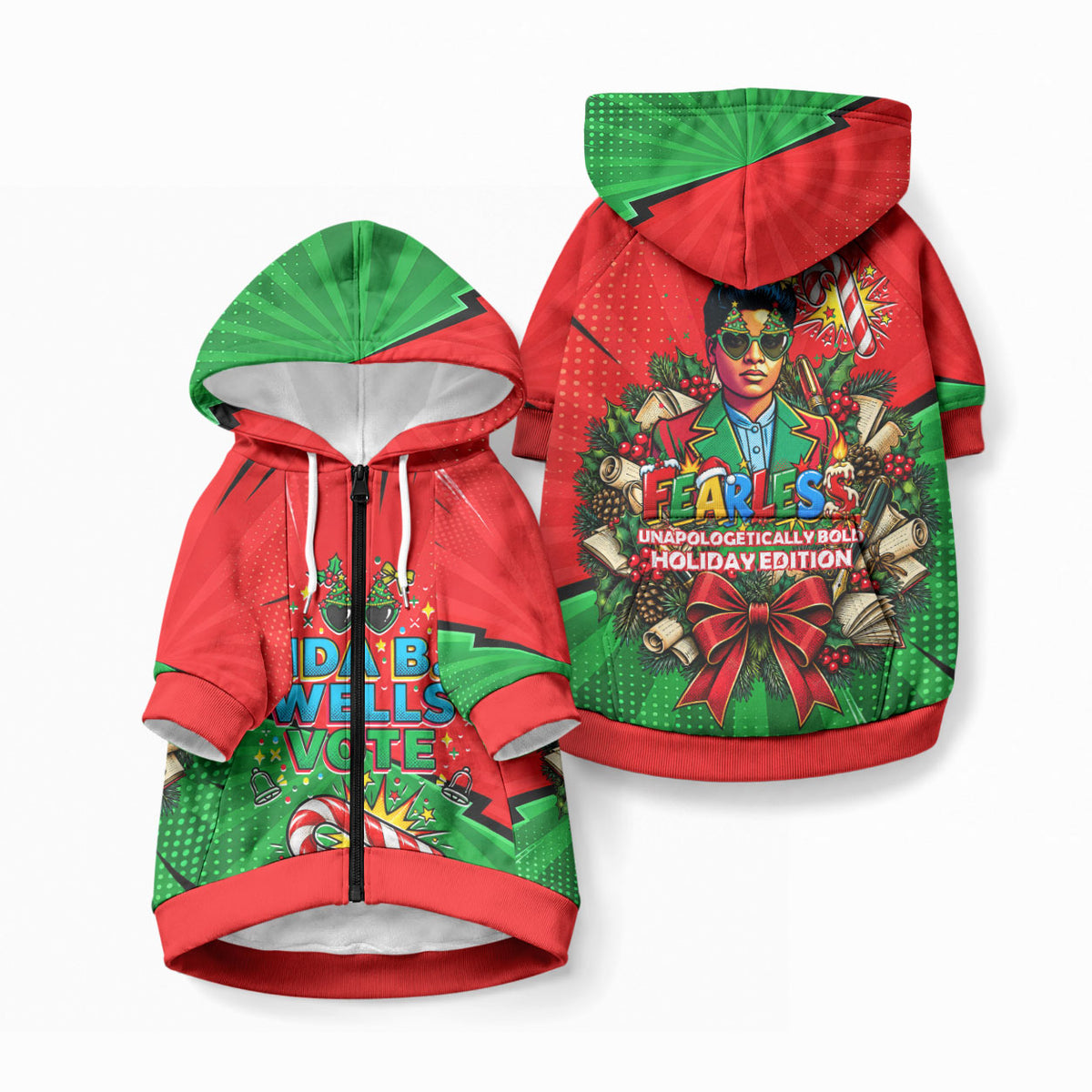 Ida B. Wells Fearless Pet Hoodie Festive Pop Art Comic Christmas