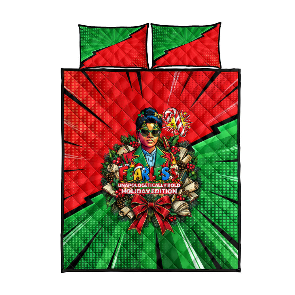 Ida B. Wells Fearless Quilt Bed Set Festive Pop Art Comic Christmas