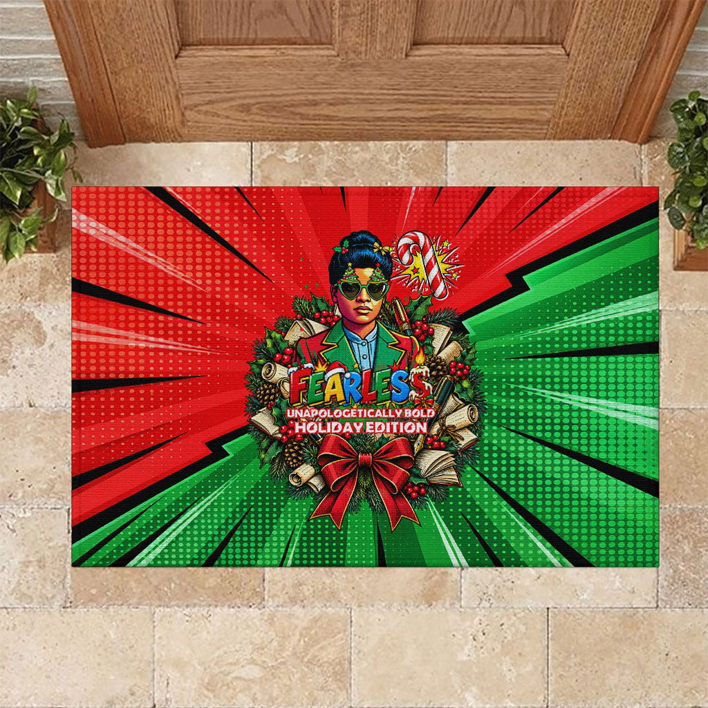 Ida B. Wells Fearless Rubber Doormat Festive Pop Art Comic Christmas