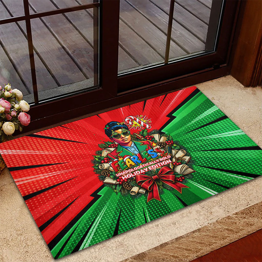 Ida B. Wells Fearless Rubber Doormat Festive Pop Art Comic Christmas