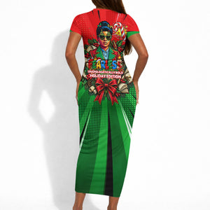 Ida B. Wells Fearless Short Sleeve Bodycon Dress Festive Pop Art Comic Christmas