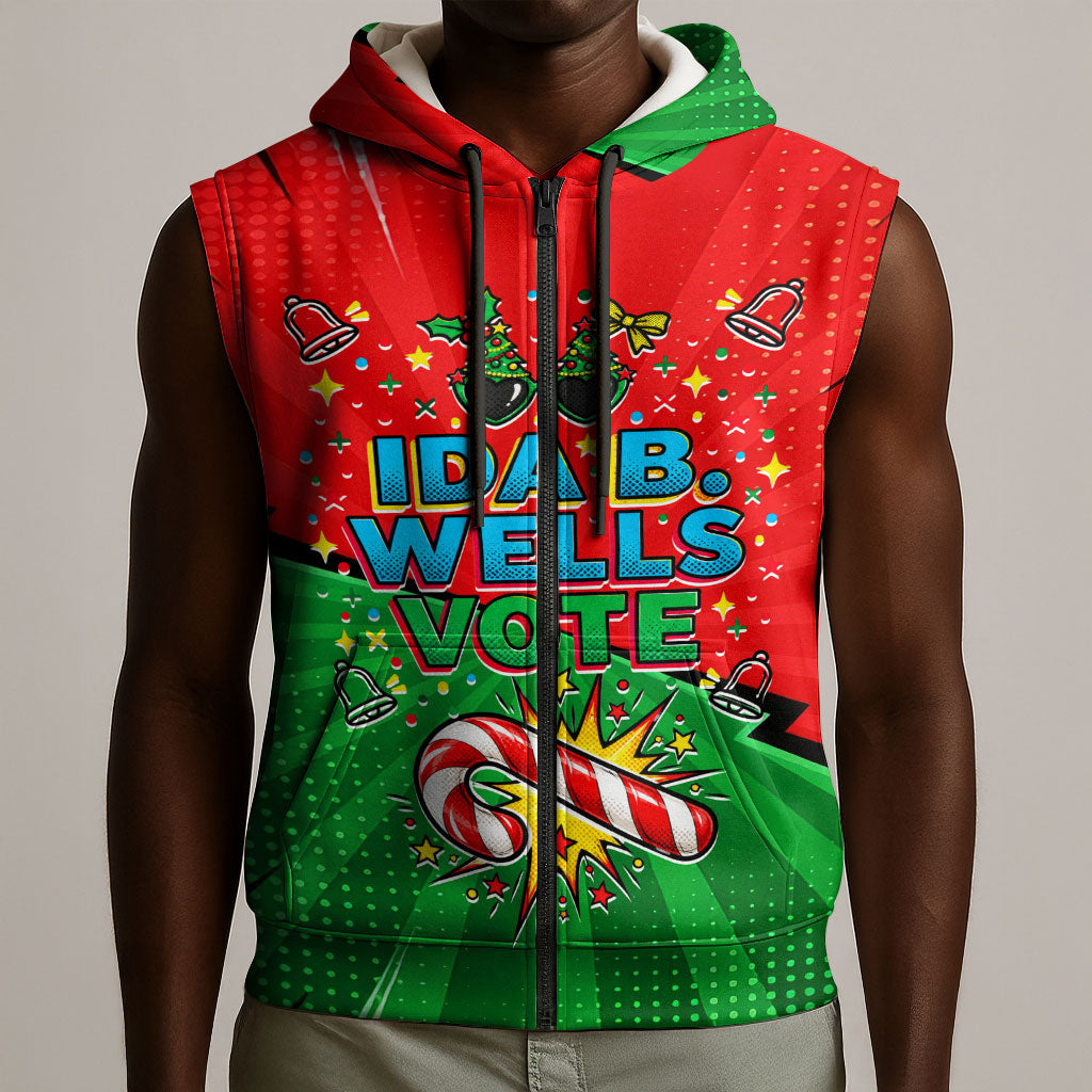 Ida B. Wells Fearless Sleeveless Zip Hoodie Festive Pop Art Comic Christmas