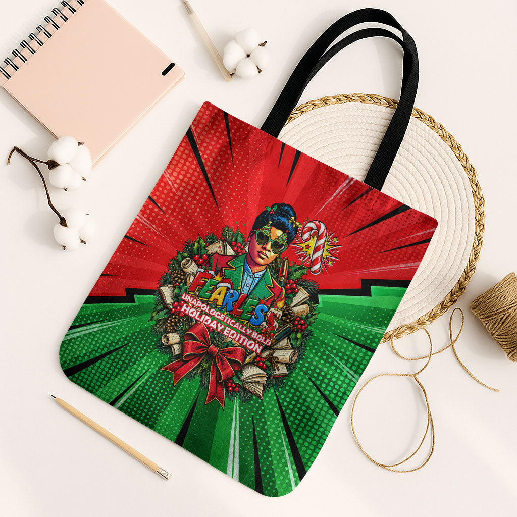 Ida B. Wells Fearless Tote Bag Festive Pop Art Comic Christmas