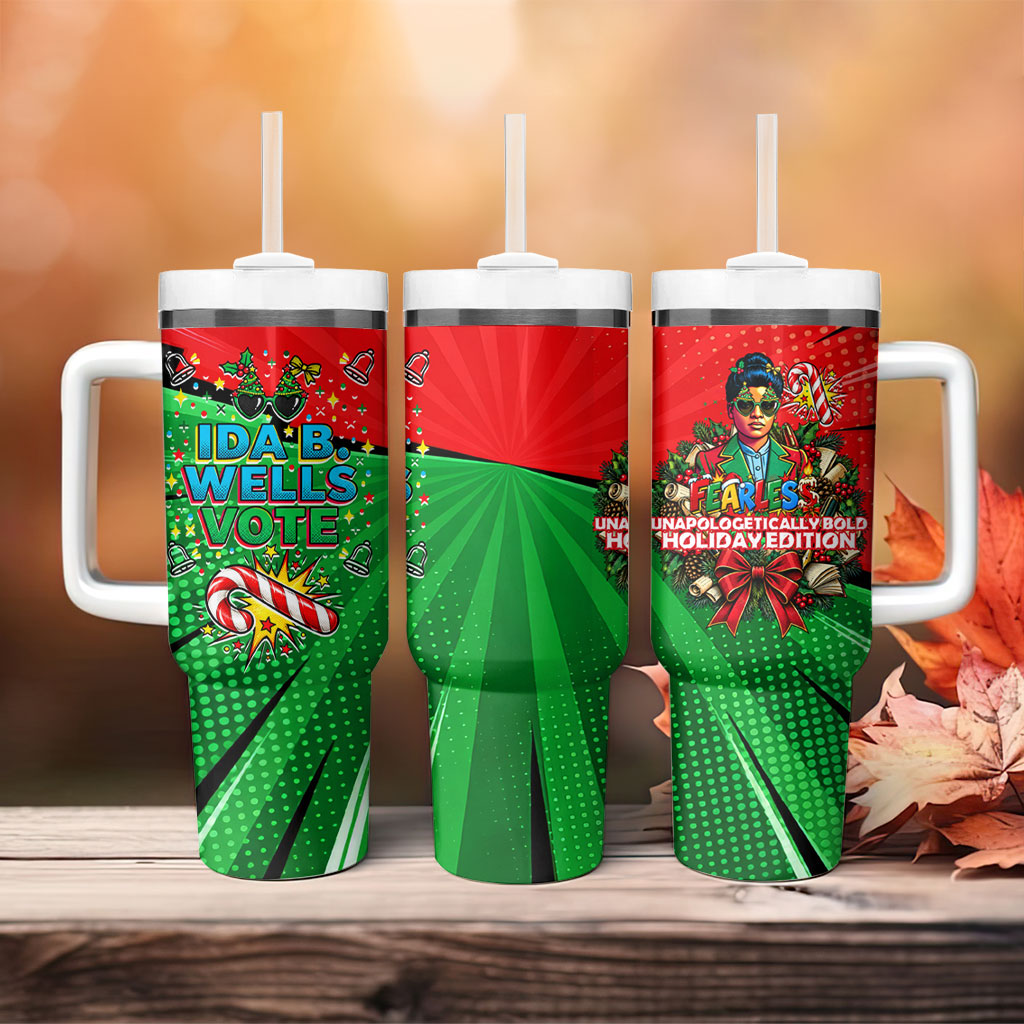 Ida B. Wells Fearless Tumbler With Handle Festive Pop Art Comic Christmas
