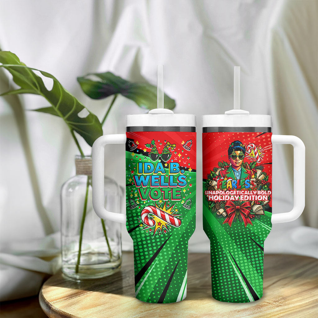 Ida B. Wells Fearless Tumbler With Handle Festive Pop Art Comic Christmas
