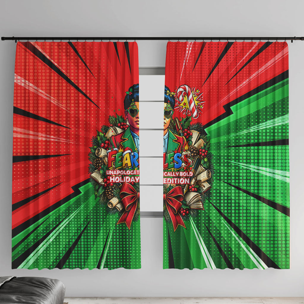 Ida B. Wells Fearless Window Curtain Festive Pop Art Comic Christmas