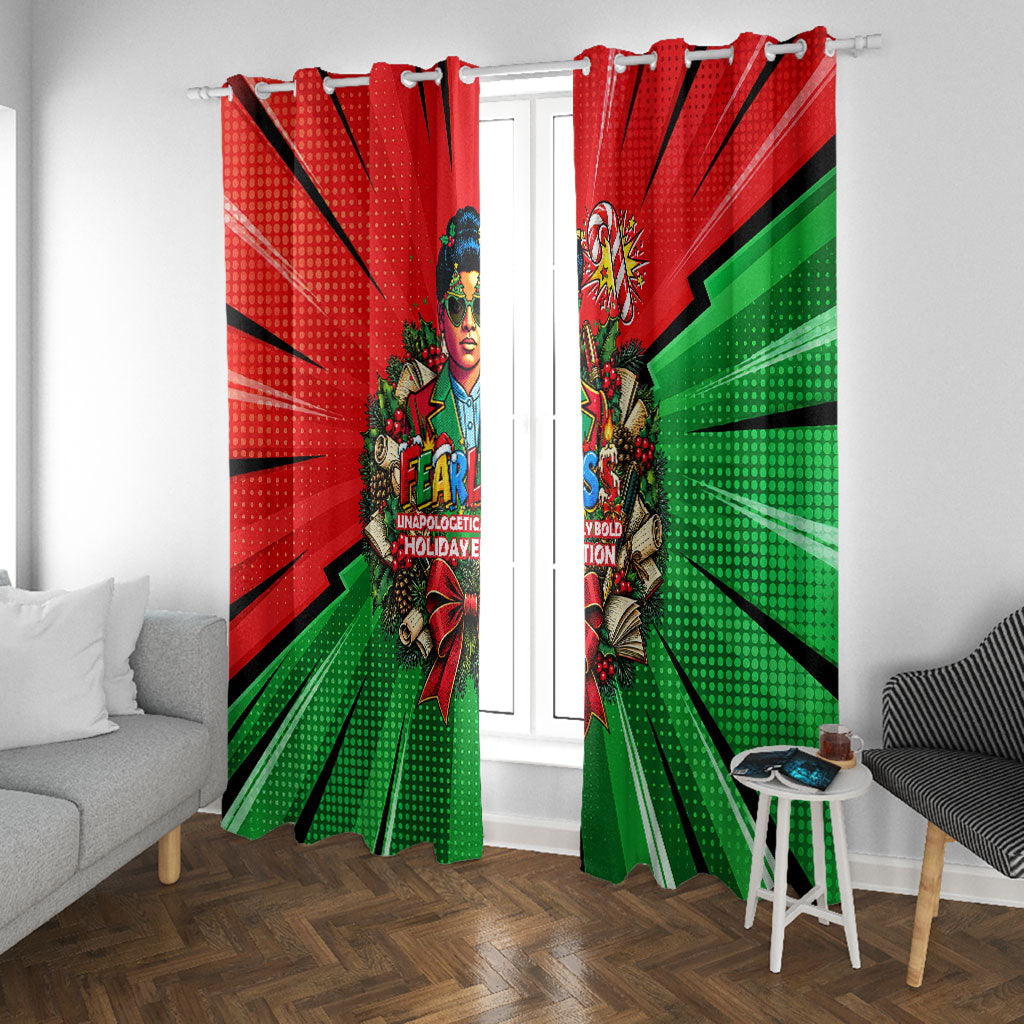 Ida B. Wells Fearless Window Curtain Festive Pop Art Comic Christmas