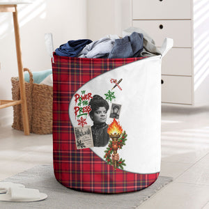 Ida B. Wells Power Of The Press Christmas Laundry Basket Vintage Plaid Red Torch Holiday