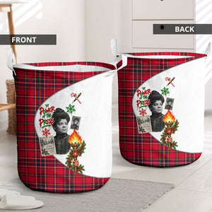 Ida B. Wells Power Of The Press Christmas Laundry Basket Vintage Plaid Red Torch Holiday