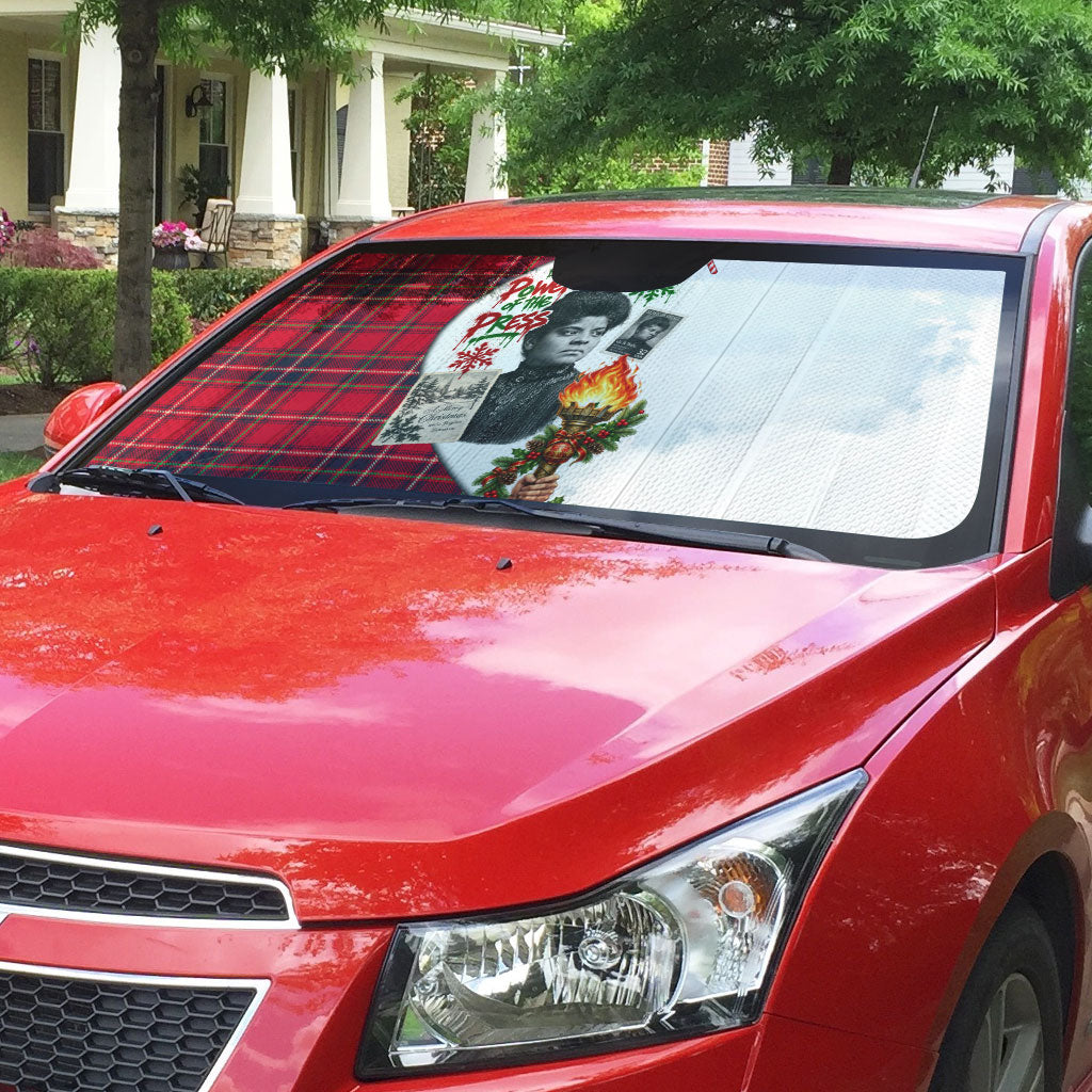 Ida B. Wells Power Of The Press Christmas Auto Sun Shade Vintage Plaid Red Torch Holiday