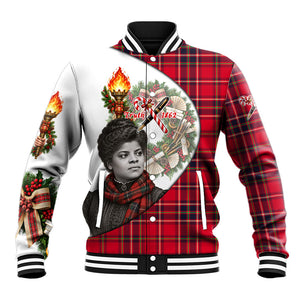 Ida B. Wells Power Of The Press Christmas Baseball Jacket Vintage Plaid Red Torch Holiday