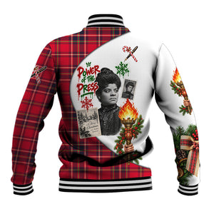 Ida B. Wells Power Of The Press Christmas Baseball Jacket Vintage Plaid Red Torch Holiday