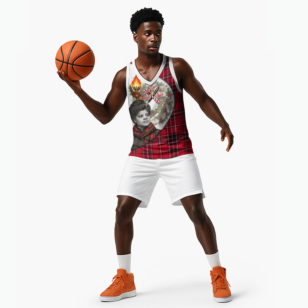 Ida B. Wells Power Of The Press Christmas Basketball Jersey Vintage Plaid Red Torch Holiday