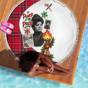 Ida B. Wells Power Of The Press Christmas Beach Blanket Vintage Plaid Red Torch Holiday
