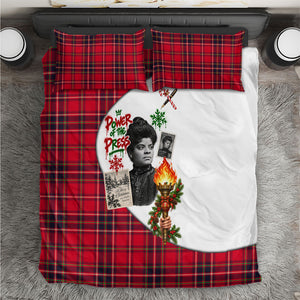 Ida B. Wells Power Of The Press Christmas Bedding Set Vintage Plaid Red Torch Holiday