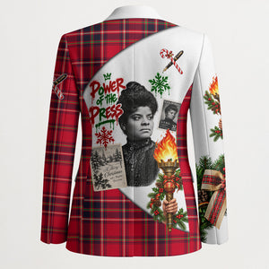 Ida B. Wells Power Of The Press Christmas Blazer Vintage Plaid Red Torch Holiday