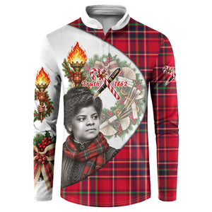 Ida B. Wells Power Of The Press Christmas Button Sweatshirt Vintage Plaid Red Torch Holiday