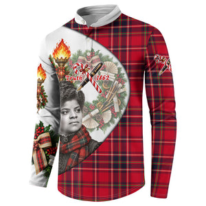 Ida B. Wells Power Of The Press Christmas Button Sweatshirt Vintage Plaid Red Torch Holiday