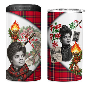 Ida B. Wells Power Of The Press Christmas 4 in 1 Can Cooler Tumbler Vintage Plaid Red Torch Holiday