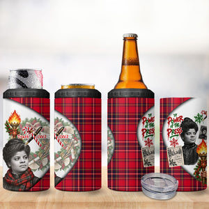 Ida B. Wells Power Of The Press Christmas 4 in 1 Can Cooler Tumbler Vintage Plaid Red Torch Holiday