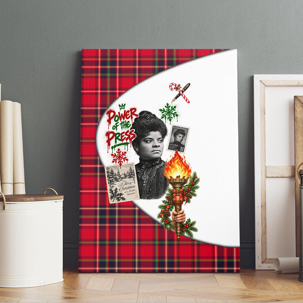 Ida B. Wells Power Of The Press Christmas Canvas Wall Art Vintage Plaid Red Torch Holiday