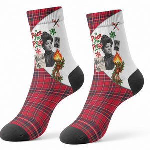 Ida B. Wells Power Of The Press Christmas Crew Socks Vintage Plaid Red Torch Holiday