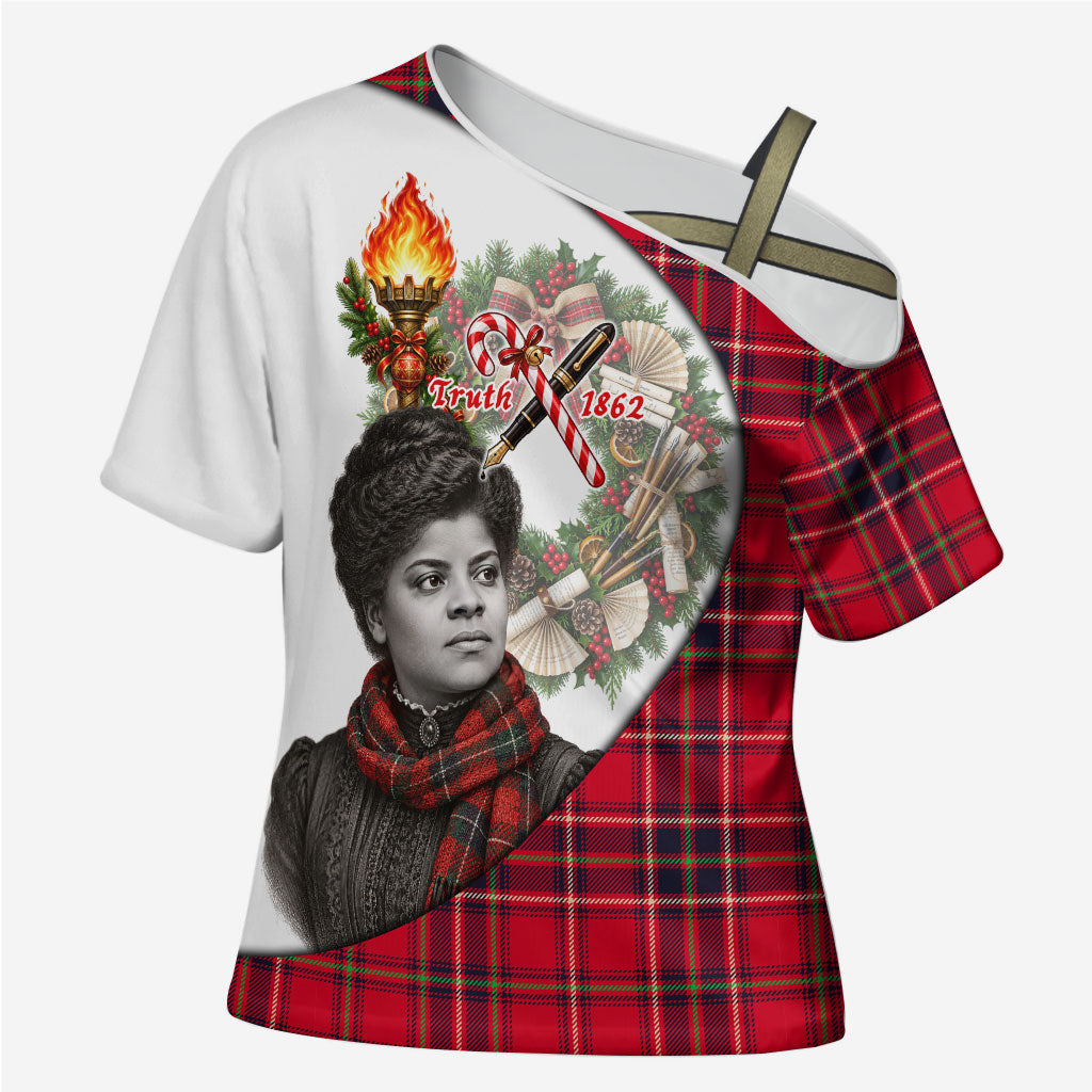 Ida B. Wells Power Of The Press Christmas Cross Shoulder Shirt Vintage Plaid Red Torch Holiday