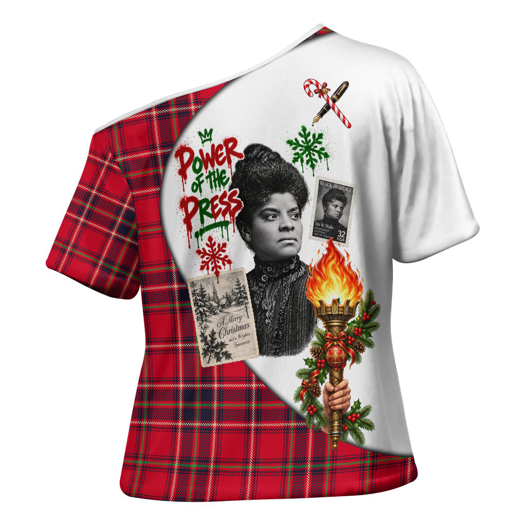 Ida B. Wells Power Of The Press Christmas Cross Shoulder Shirt Vintage Plaid Red Torch Holiday