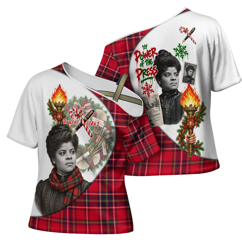 Ida B. Wells Power Of The Press Christmas Cross Shoulder Shirt Vintage Plaid Red Torch Holiday