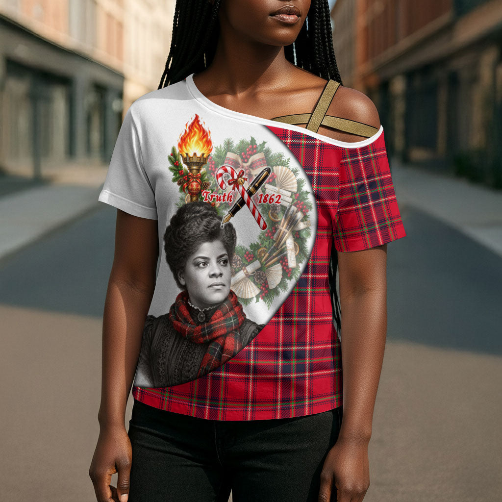Ida B. Wells Power Of The Press Christmas Cross Shoulder Shirt Vintage Plaid Red Torch Holiday
