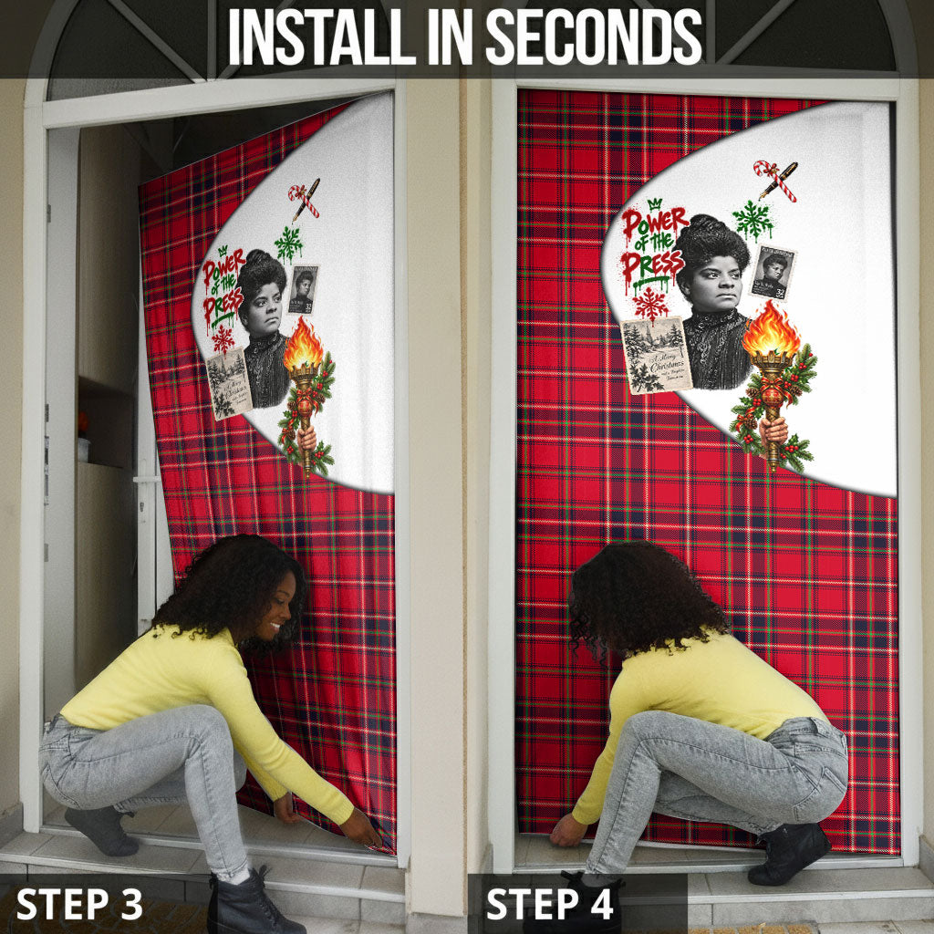 Ida B. Wells Power Of The Press Christmas Door Cover Vintage Plaid Red Torch Holiday