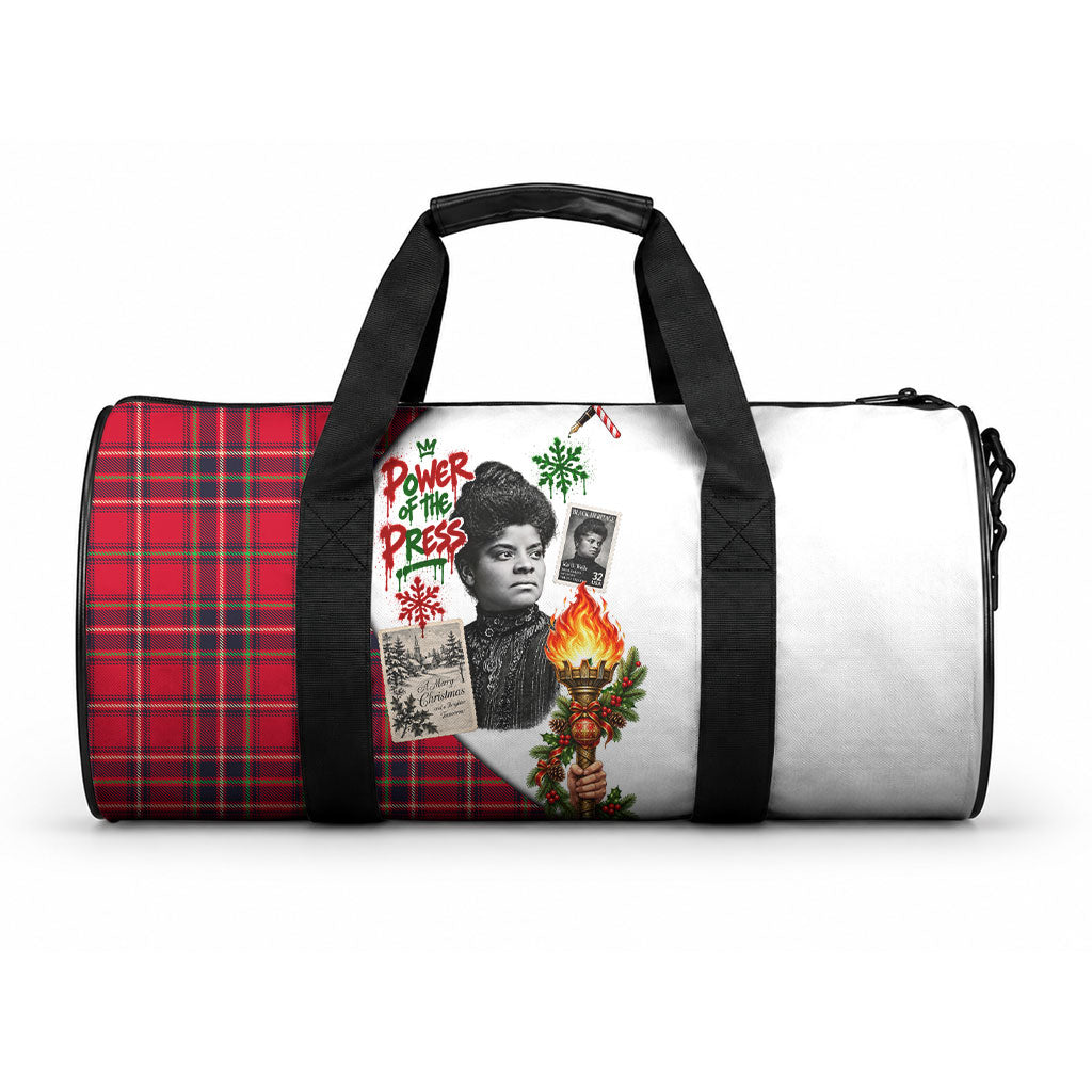 Ida B. Wells Power Of The Press Christmas Duffle Bag Vintage Plaid Red Torch Holiday