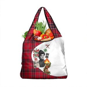 Ida B. Wells Power Of The Press Christmas Grocery Bag Vintage Plaid Red Torch Holiday