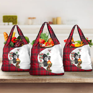 Ida B. Wells Power Of The Press Christmas Grocery Bag Vintage Plaid Red Torch Holiday