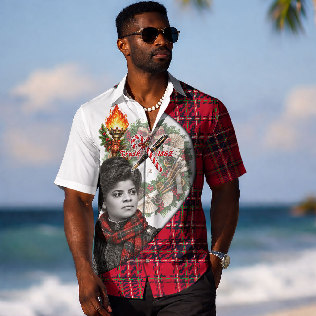 Ida B. Wells Power Of The Press Christmas Hawaiian Shirt Vintage Plaid Red Torch Holiday
