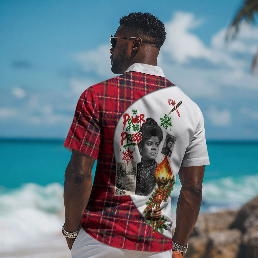 Ida B. Wells Power Of The Press Christmas Hawaiian Shirt Vintage Plaid Red Torch Holiday